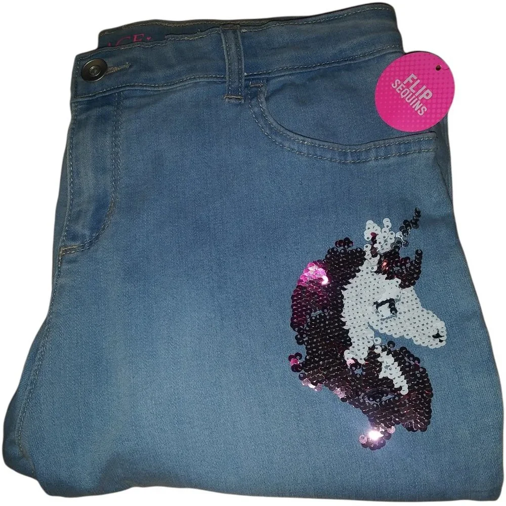 NWT! The Children's Place Super Skinny Sequin Glitter Unicorn Jeans Size…